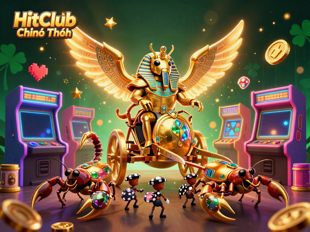 Engage with HitClub Chính Thức as a golden scarab beetle and scorpions showcase thrilling casino games.