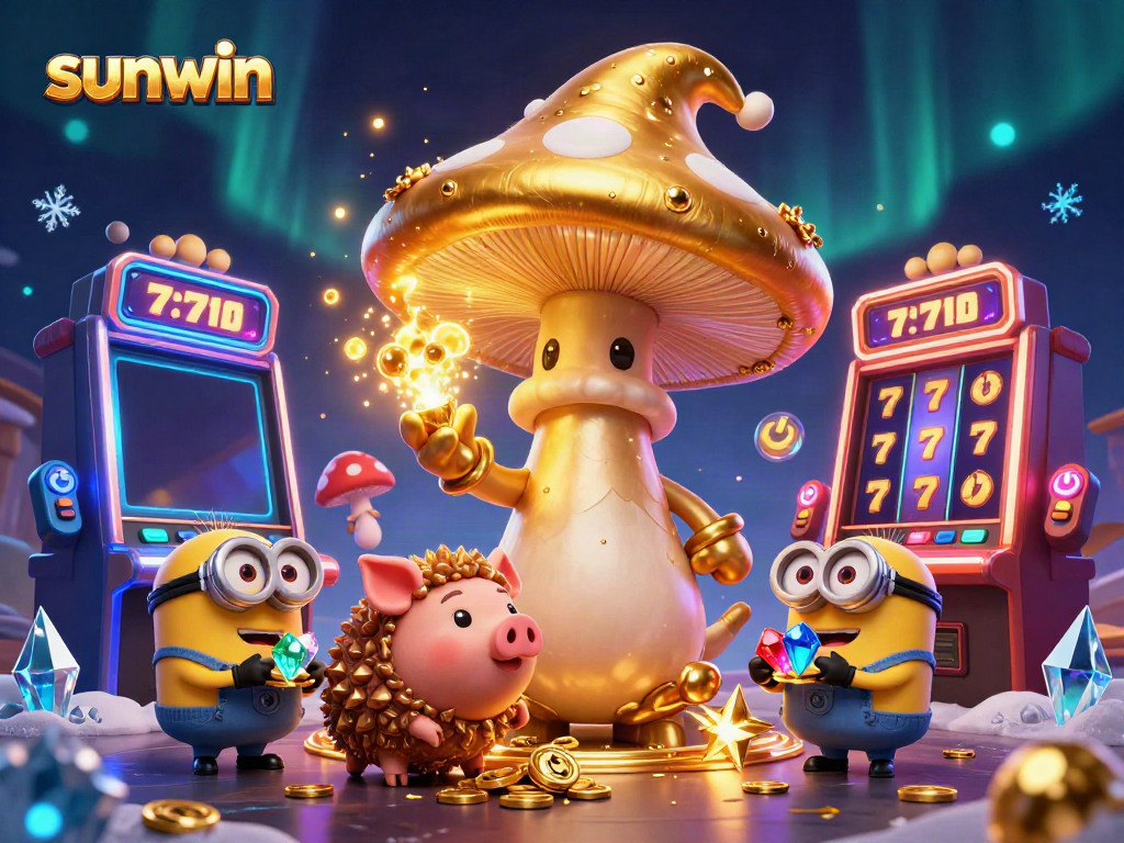 Experience the magic of sunwin with our golden wizard and treasure-filled casino scene.