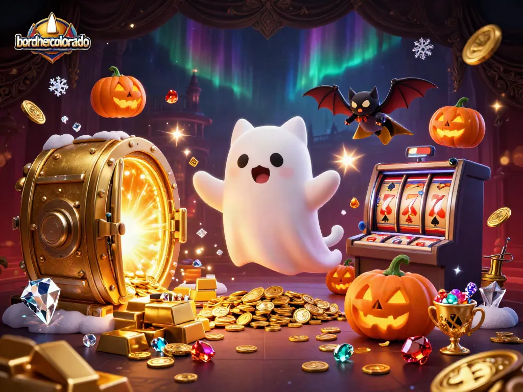 Engage with bordnercolorado's rich casino atmosphere, featuring a ghost cat and vampire bat in a haunted setting.