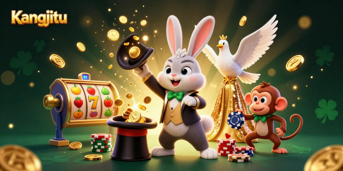 Kangjitu menarik perhatian dengan ilustrasi 3D magis, berisi karakter kasino dan simbol keberuntungan.