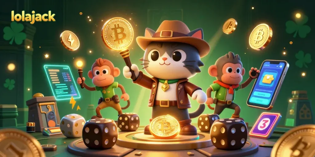 Engage with lolajack's thrilling gaming experience in a vibrant 3D casino scene.